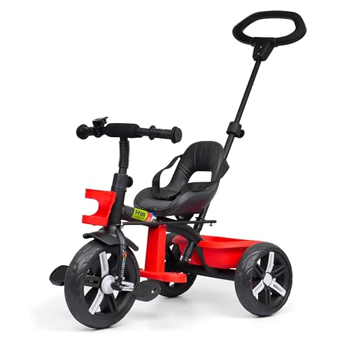 Image of Luusa Elite 500 Kids Tricycle with Parent Push Handle & Safety Seat Belt - Premium 3 Wheel Toddler Cycle with Storage Basket & Comfortable Backrest for 1-4 Years Boys & Girls (Black Red)