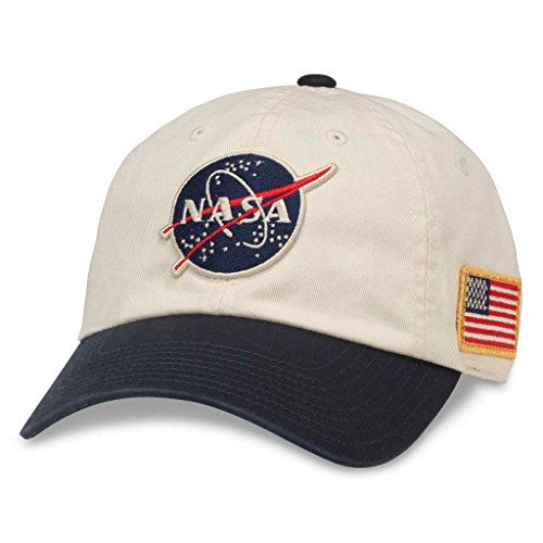 AMERICAN NEEDLE NASA United Slouch Baseball Dad Buckle Strap Hat (43570A-NASA) Ivory/Navy