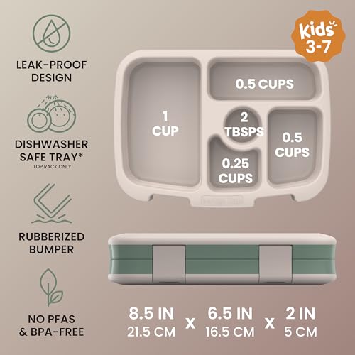 Image of Bentgo Kids Prints Leak-Proof, 5-Compartment Bento-Style Kids Lunch Box - Ideal Portion Sizes for Ages 3-7, Durable, Drop-Proof, Dishwasher Safe, & PFAS & BPA-Free Materials (Dino Fossils)