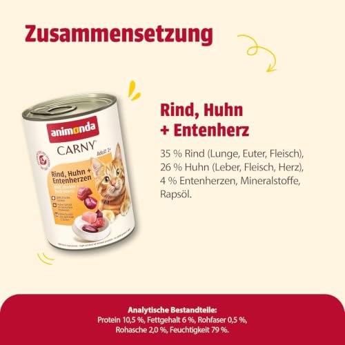 animonda Carny Adult Katzen Nassfutter Rind + Huhn + Entenherzen (6 x 400g) – Ansicht 4