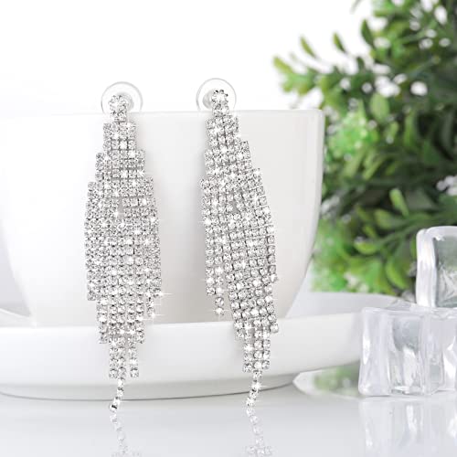 Yolev Long Tassel Earrings Crystal Chandelier Earring Bohemian Tassel Earrings Bling Dangle Earrings in Prom Party Wedding Jewelry Gift Sparkling sexy Chandelier eardrop