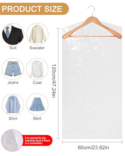 Miniatura 2 de Toaren 50 Piezas Bolsas De Ropa Transparentes Protectores De Ropa De Plástico 60x120cm Cubierta De Polvo Para Ropa,Bolsas A Prueba De Polvo,Funda De Ropa Para Armario Para Blazers,Vestidos,Camisas