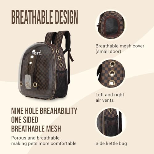Image of Husky & Purr Cat Bag Carrier Backpack | Dog Carrying Bag | Airline Approved Cat Bag | Transparent Pet Bag for Travel | Pet Bags for Dogs, Cats, Kittens or Puppies | Anti-Scratch Pet Travel Bag