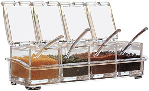 1pc Spice Assaisonnement Boîte De Rangement avec Une Cuillère À 3 Compartiments Épices Boîte De Rangement pour Conteneurs Condiment Jars Spice Sucre Sel (Couleur Aléatoire