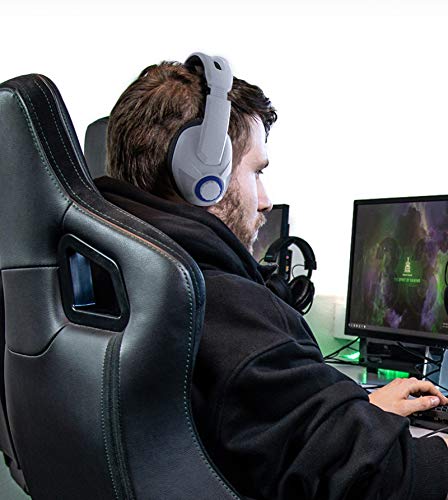 HNQH Fone de ouvido para jogos com fio para PC, fone de ouvido estéreo branco sobre a orelha com mic