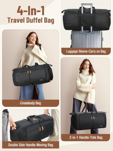 Image of Lekesky Foldable Travel Duffle Bag for Women, 100L Large Duffel Bag with Separate Shoes Compartments & Straps, Carry On Weekend Bag for Women, Hospital, Overnight (Black)