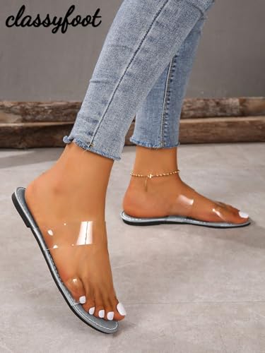 Image of GORGLITTER Women's Cute Flat Sandals Summer Beach Vacation Clear Open Toe Jelly Transparent Strappy Slide Sandals 2026