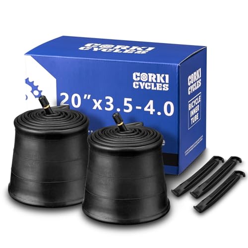 Corki Cycles 20 Inch Fat Bike Tire Inner Tube 20 x 3.5 4.0 with 32mm Schrader Valve Heavy Duty Butyl Rubber for E-Bikes BMX Folding Bicycles - 2 Pack