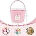 OIAHOMY Easter Basket with Handle, Personalized Bunny Easter Basket for Kids, Woven Rope Gift Empty for Eggs, Baby Treasure Hunt Baskets with Wooden Card for Boys and Girls - Pink