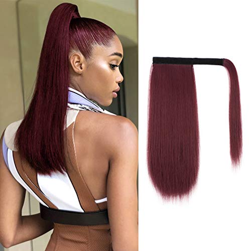 Isaic Straight Ponytail Extension 16 Inch Wrap Around Synthetic Ponytail Clip in Hairpiece for Women (Red, 100g)