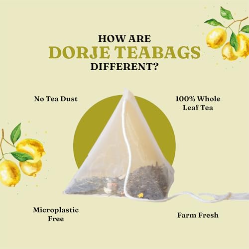 Image of Dorje Teas Gondhoraj Lemon & Honey Darjeeling Tea | 30 Pyramid Teabags (Pack of 1) | Selim Hill Estate | Zesty Gondhoraj Lemon with Stevia | Promotes Immunity & Relaxation | Organic Whole Leaf Blend | 30 Cups