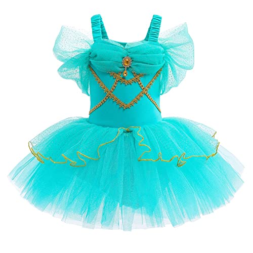 HIHCBF Leotardos de princesa para niñas, ballet, danza, tutú con falda, manga corta, para Halloween, Navidad, fiesta, disfraz, 024 Jasmine, 2-3 años