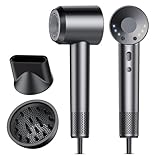 aowoka Hair Dryer, 160000 RPM Professional High Speed Ionic Blow Dryer 500 Million Negative Ions & Heat-Control & Low Noise Hairdryer for Faster Drying, No Heat Damage, Travel with Diffuser（Grey）