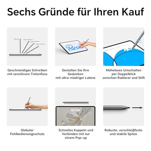 HONOR Choice Stift für HONOR Pad 10/9/X9a, USB-C Schnellladeleistung, Palm Rejection, Tablet-Touchpen mit Neigungserkennung, Geeignet für Notizen/Zeichnungen, Kapazitiver Stift mit 1 Ersatzspitzen