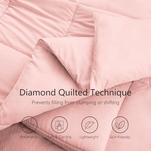 Image of TEXARTIST Premium 2100 Series King Comforter All Season Breathable Pink Comforter Soft 4D Spiral Fiber Quilted Down Alternative Duvet Insert with Corner Tabs Luxury Hotel Style (90 inchx102 inch)