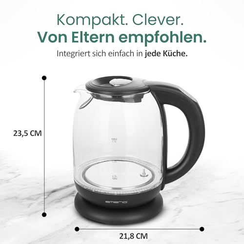 Emerio WK-119255 TESTSIEGER Haus & Garten Test 02/2019, Glas Wasserkocher mit Temperaturwahl (60°C/70°C/80°C/90°C/100°C), BPA-frei, Trockengehschutz, Auto-Off, 2200 Watt, 1.7 liters - 3