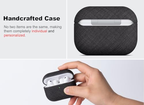 Image of Haobobro Handmade Case - for AirPods Pro 3 Case Cover - Selected Skin-Friendly Vegan Leather, Linen Cloth Style, Drop Protective Hard Cover for AirPods Pro 3rd Generation Earbuds - Black Chambray