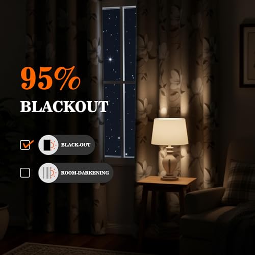 Image of MYSKY HOME Floral 95% Blackout Ceiling Curtains 96 Inches Long 2 Panels Set - Thermal Insulated Black Out Flower Pattern Printed Drapes Grommet Top for Living Room Bedroom, 52 inchW Each Panel, Light Grey