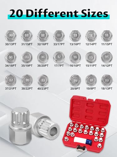 Image of Set of 21, Wheel Lock Key Set, Anti-Theft Lock Lug Nut Screw Remover Wheel Lock Removal Kit with 1 /2 inch (12.7mm) Socket Adapter for Mini Series