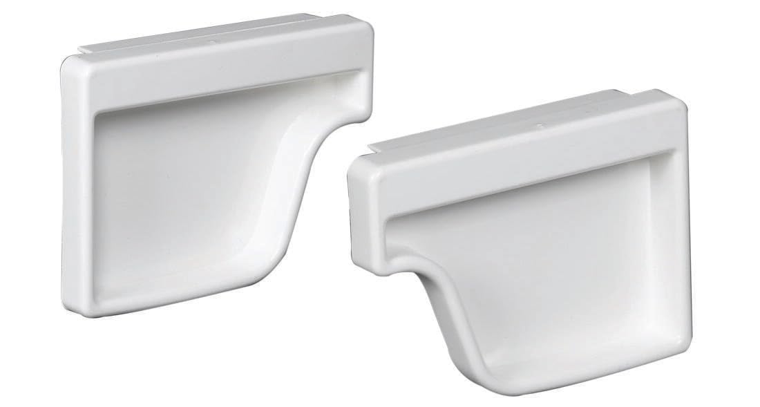 Gutter End Cap, K-Style, Traditional, Vinyl, White, 2-Pc., 5-In. -M0611