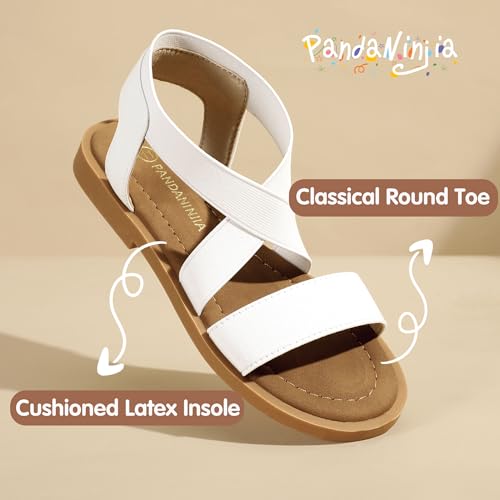 Image of PANDANINJIA Girls Sandals Slip-on Elastic Ankle Cross Strappy Gladiator Dress Sandals Flats Summer Shoes Little Big Kids Sandals