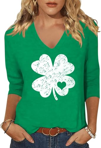 Image of Womens 3 /4 Sleeve V Neck Valentine T Shirts Love Heart Printed Graphic Tee Tops