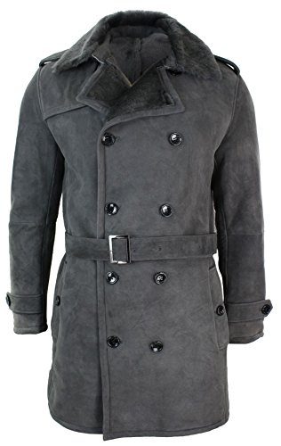 TruClothing.com Herren Lederjacke 100% Echtleder Schaffell Schwarz Grau...