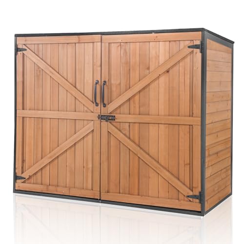 Aivituvin Outdoor Storage Cabinet Trash Can Storage Shed Upgraded with Metal Frame for Garbage Can, Gardening Tools and Accessories 50