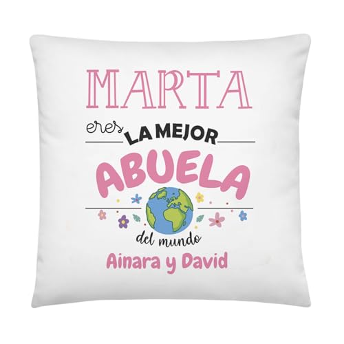 Kembilove Regalo Personalizado Abuela | Cojín Personalizable con Nombre | Regalos Originales para Mujer | Detalle Emotivo Día de la Madre Cumpleaños Navidad Amigo Invisible | Almohada 40x40 cm