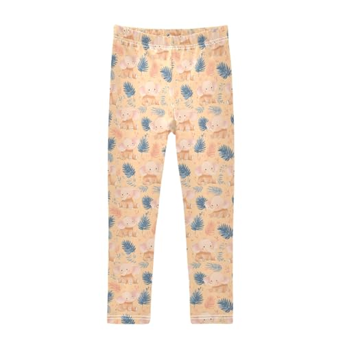 Elephant Leaf Pattern Girls Leggings Kids Yoga Pants Athletic Tights Pants 4-10 Years
