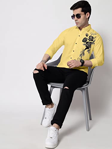 Image of Zombom Men's Regular Fit Cotton Blend Printed Spread Collar Full Sleeve Casual Shirt