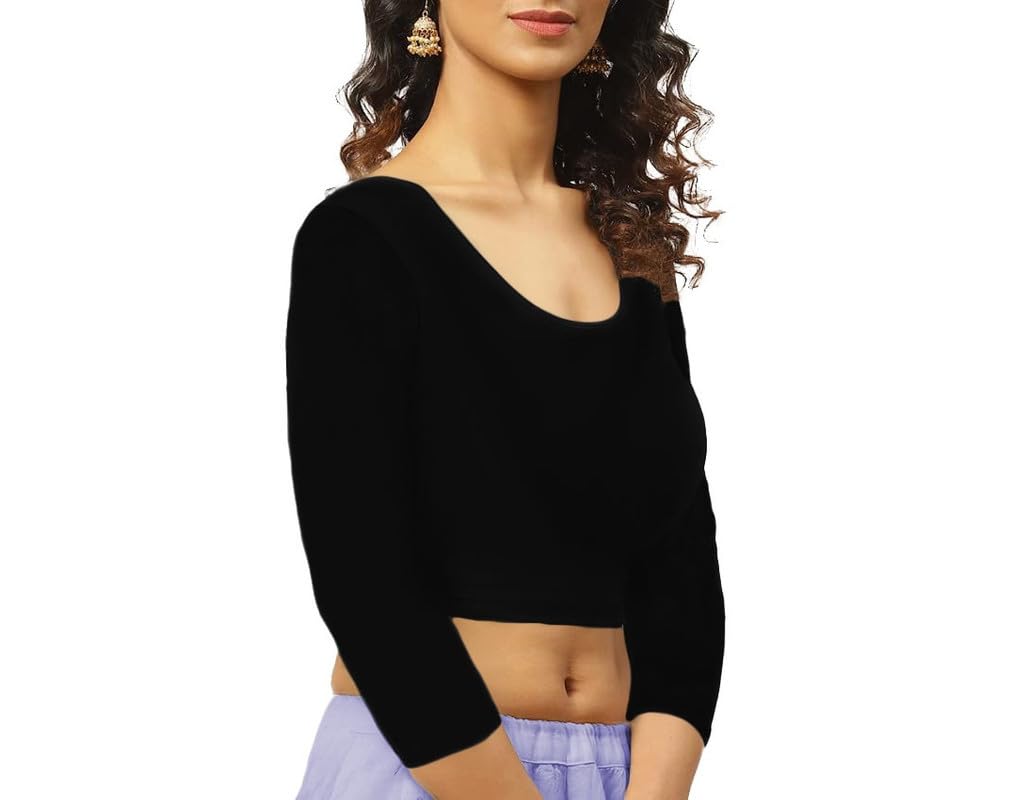Women's Cotton Stretchable Western Stylish Scoop Neck 3/4 Sleeve with Back Scoop Flashy Basic Solid Cropped Top for Women's L998-picture-32