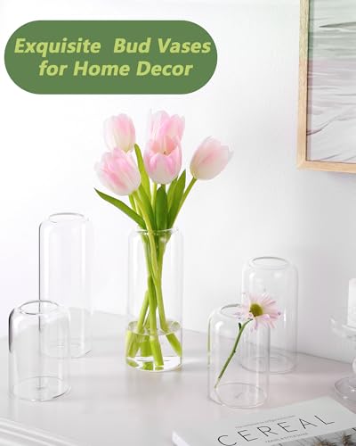Image of ZENS Bud Vases in Bulk Set of 12, Modern Small Glass Vases for Flower Clear Bud Vases for Wedding Centerpiece, Blown Thicker Small Vase for Flowers, Wedding Party Decorative, Home Bathroom Decor