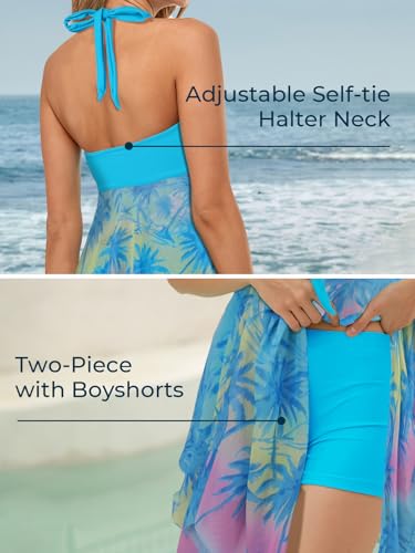 Image of MiYang Womens Tankini Swimdress with Boyshorts Two Piece V Neck Bowknot Halter Bathing Suit Dress