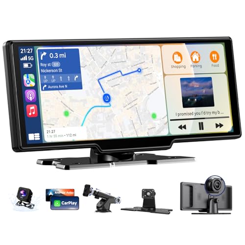 2025 Neuestes 10,26 Zoll Android Auto Display & Carplay Display: Car Play Buddy Display mit 4K Dashcam Rückfahrkamera Navigation Bluetooth 5.2 Touchscreen Sprachsteuerung Mirror Link AUX FM 64G TF
