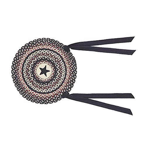 VHC Brands Colonial Star Round Seat Cushion Chair Pad, Tan Black Red, Jute Blend with Ties, 15x15 Inches by VHC Brands - Used condition - US$13.96
