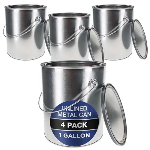 Master Elite 1 Gallon Unlined Empty Metal Paint Can Bucket with Lids, Bail Handles, Pack of 4 - Triple Tight Seal, 128 fl. oz. Steel Coating Storage Container Tin - Store Leftover Oil-Based Paint Auto