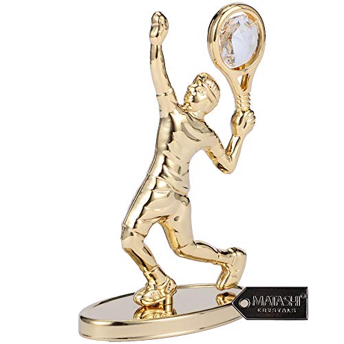 Matashi 24K Gold Plated Tennis Player Figurine w/Crystals, Tabletop Tennis Ornament Gift for Sports Fan, Desk Accessories, Trophy, Boss Gift, Office Home Décor Gift for Christmas Birthday Holiday - Thumbnail 4