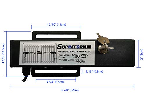 Supreform Universal 12VDC(NOT 24VDC) Outdoor Automatic Electric Gate Lock for Swing Gate Opener Operator Automatic Gate Openers, Fail Secure Gate Lock, UL Listed Cable