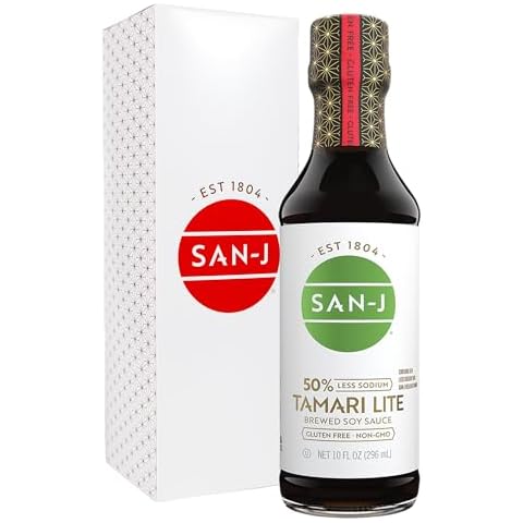 San-J - Gluten Free Tamari Lite Soy Sauce with 50% Less Sodium - Made with 100% Soy - Specially Brewed - 10 oz. Bottle Cover