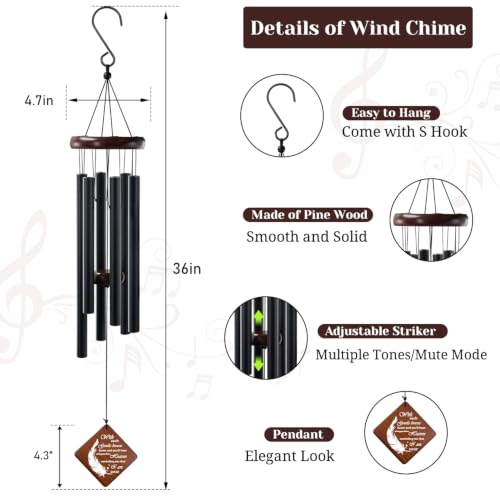 Image of Memorial Wind Chimes for Loss of Loved One - 36 inch Sympathy Windchimes in Memory of Loved one - Remembrance Bereavement Gift for Garden, Patio Decoration