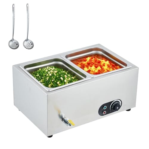Bain Marie Électrique Professionnel, Chauffe-Plats En Acier Inoxydable Alimentaire, 2 Bacs GN 1/2 Avec Couvercles, Chauffage Rapide Uniforme, Température Réglable, Pour Restaurant Hôtel Buffet Caterin
