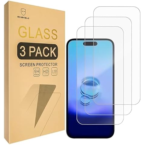 Mr.Shield Screen Protector compatible with iPhone 16 / iPhone 15 [6.1 Inch] [Tempered Glass] [3-PACK] [Japan Glass with 9H Hardness] Cover