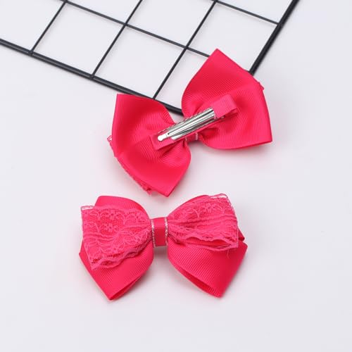 Pinzas para el cabello con moña 4 pulgadas rojo set 2 miniatura 6