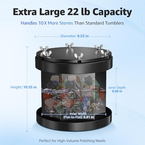 Image of Professional Rock Tumbler - 22LB Extra-Large Capacity Rock Polisher with Brushless Motor, Real-Time Power Monitoring & Heavy-Duty Metal Construction for Continuous Rock Tumbling