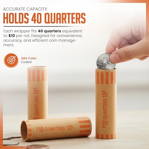 Image of PM Company 72 Pcs Preformed Quarters Coin Wrappers Rolls ABA Color-Coded