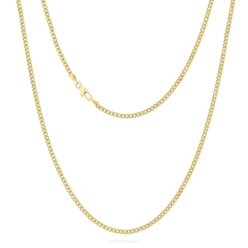 KRKC&CO Men’s Chain Necklace, 14K Gold Plated Stainless Steel Cuban Link Chains 2/3/4/5mm,Anti-Tarnish Nickel-Free Flat-Cut, Thin Gold chain Silver