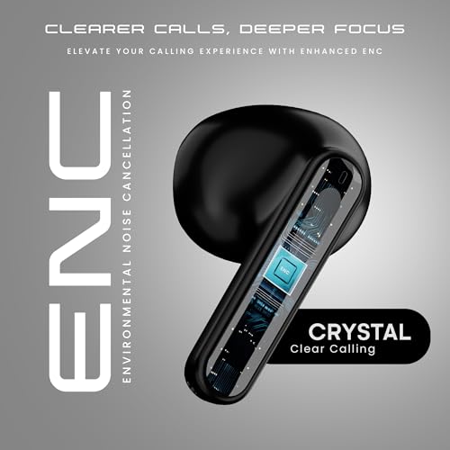 Image of MOZU Flexibuds Klear with ENC,Mems Mic,Game Mode,Low Latency Transparent Earbuds Bluetooth Headset (Shadow Black, True Wireless) (Space Black)