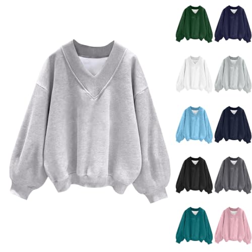 FULILYEO Womens V Neck Oversized Sweatshirts Long Sleeve Pullover Fleece - image 1