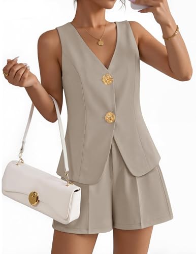 ZESICA Women’s Summer Casual 2 Piece Short Sets 2026 Button
